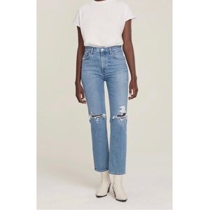 AGOLDE Wilder Mid Rise Straight Jeans in Whiplash Distressed Blue 90s Riley 28